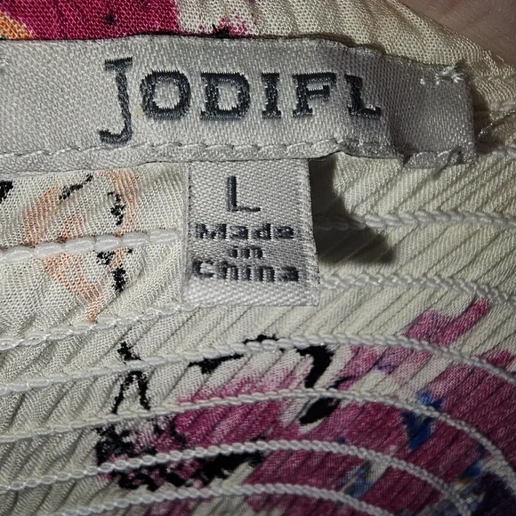 Jodifl, Pom Pom Fringe Tassel, Floral Smocked Draped Watercolor Boho Top large - Picture 2 of 12